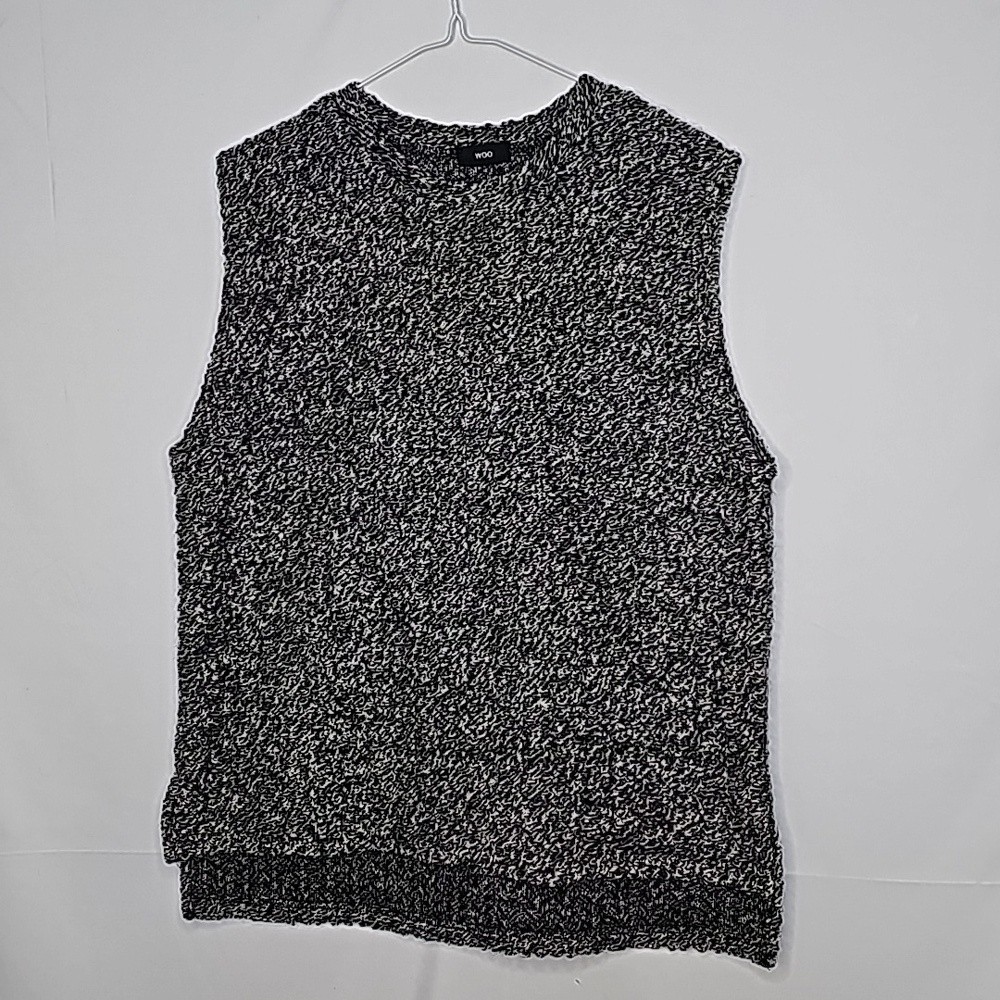 Woo knit textured pullover marble black white soft sweater vest sz Medium